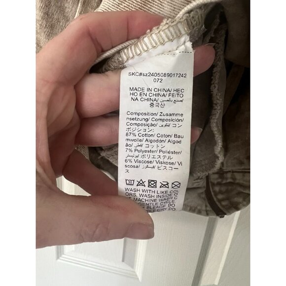 Missguided Cropped Jacket S Beige Distressed Denim Look Faux Leather Collar Y2K - Picture 6 of 6